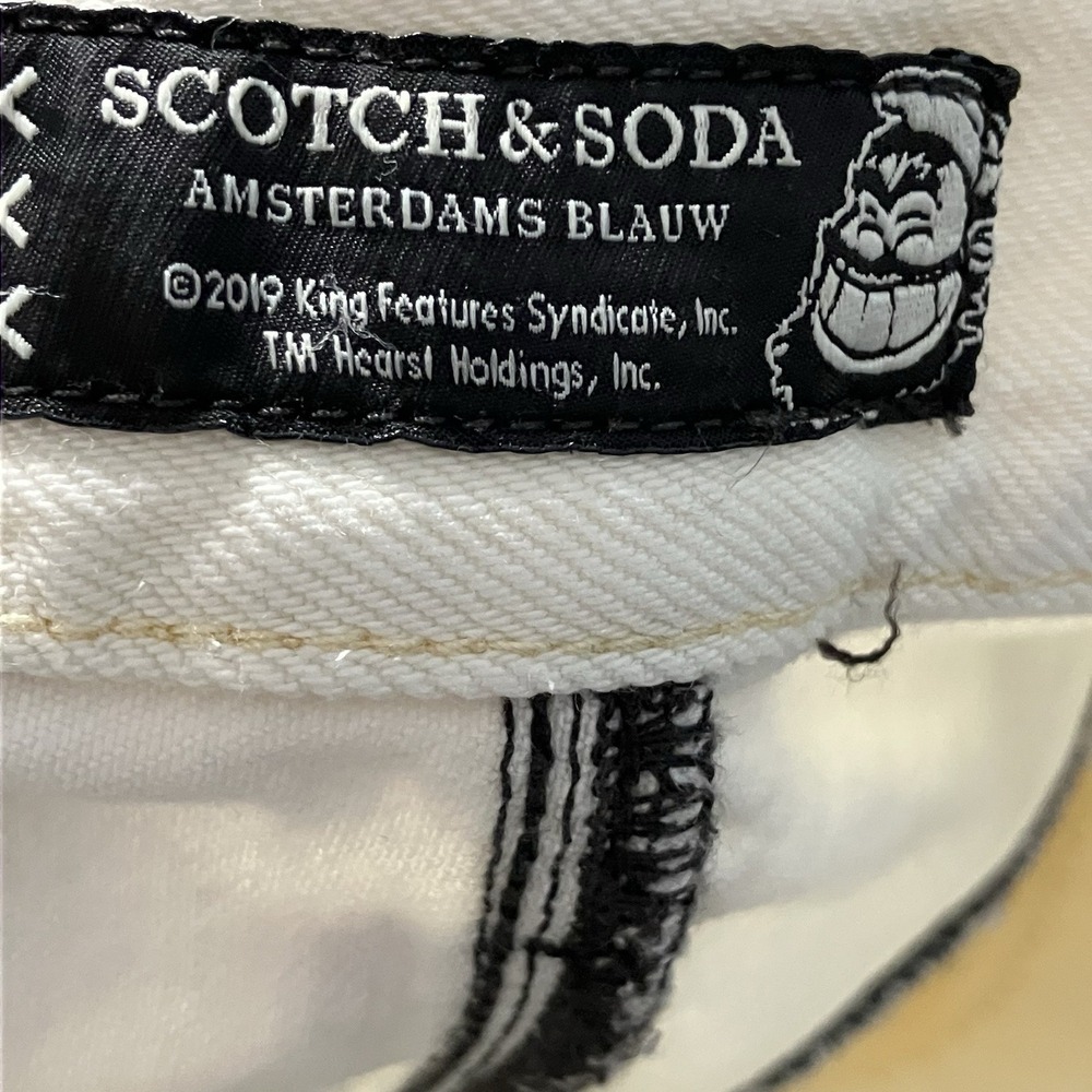 Scotch Soda Jeans Mens Size 33 White Hi Brutus Bye Popeye Denim Button Fly - Picture 10 of 16